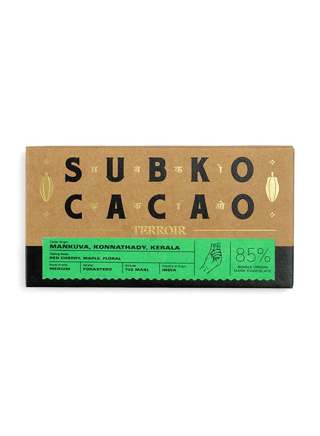 Subko Cacao - Terroir (85% Dark): Mankuva, Konnathady, Kerala - Single Origin Dark Chocolate Full Bar - Image 1