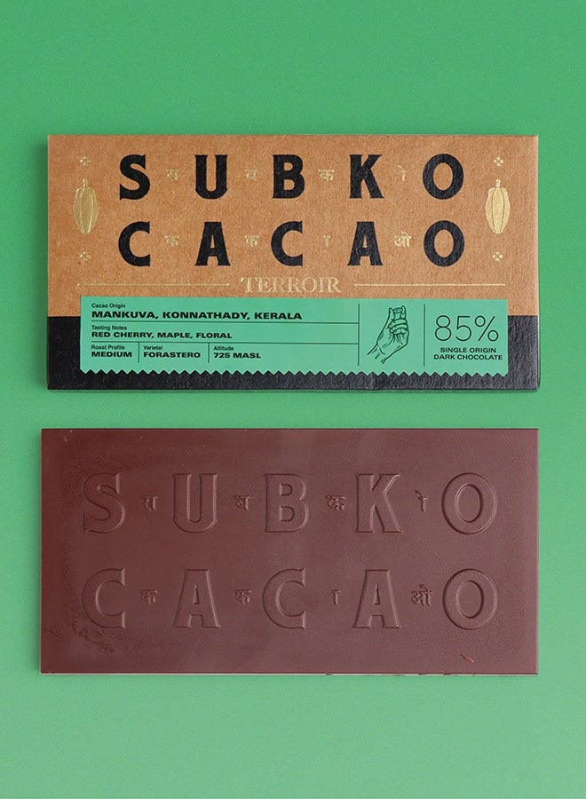 Subko Cacao - Terroir (85% Dark): Mankuva, Konnathady, Kerala - Single Origin Dark Chocolate Full Bar - Image 2