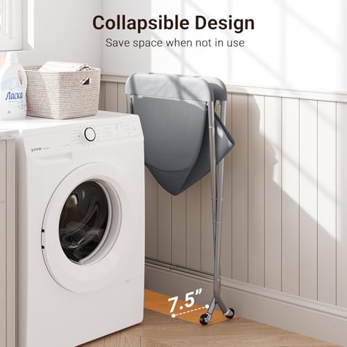 ELYKEN Laundry Cart with Wheels, 33”H Easy Rolling Laundry Hamper with Removable Liner Bag, Sturdy Metal Frame Clothes Basket with 4 Casters and 2 Brakes - Image 5