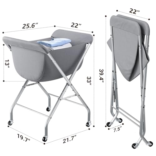 ELYKEN Laundry Cart with Wheels, 33”H Easy Rolling Laundry Hamper with Removable Liner Bag, Sturdy Metal Frame Clothes Basket with 4 Casters and 2 Brakes - Image 3