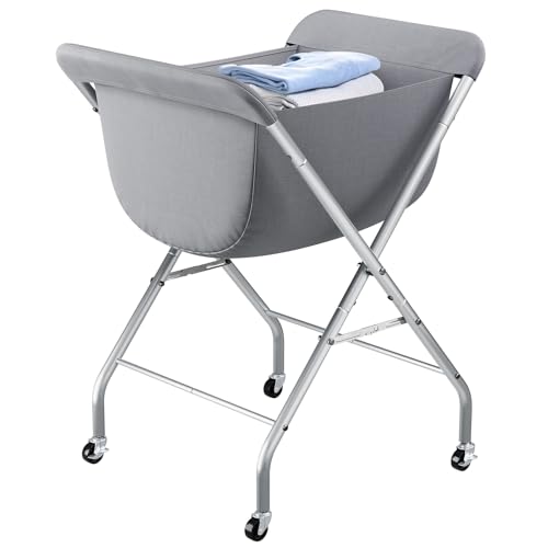 ELYKEN Laundry Cart with Wheels, 33”H Easy Rolling Laundry Hamper with Removable Liner Bag, Sturdy Metal Frame Clothes Basket with 4 Casters and 2 Brakes - Image 1
