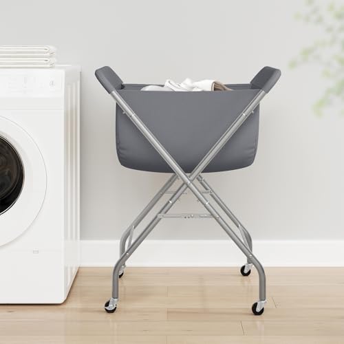 ELYKEN Laundry Cart with Wheels, 33”H Easy Rolling Laundry Hamper with Removable Liner Bag, Sturdy Metal Frame Clothes Basket with 4 Casters and 2 Brakes - Image 2