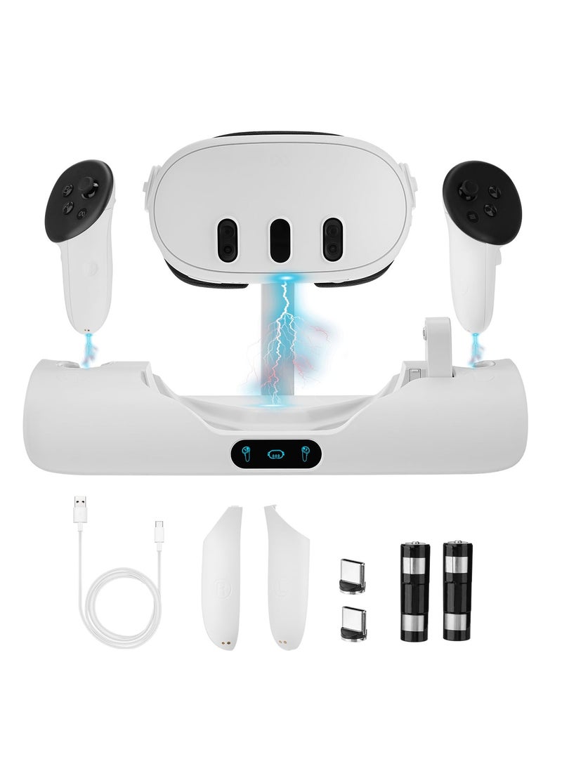 Charging Dock for Oculus/Meta Quest 3, VR Headset Charging Stand for Quest 3 Headset & Controller Charging Station with 2 Rechargeable Batteries and Indicator - Image 1