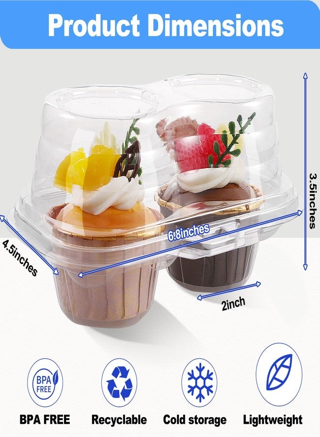 Vyndicca 50Pcs Cupcake Containers Disposable,2 Cavity Cupcake Boxes,Clear Cupcake Holder,Stackable Deep Dome Cupcake Carrier with Lid for Cupcakes Muffins Pies,BPA-Free - Image 2