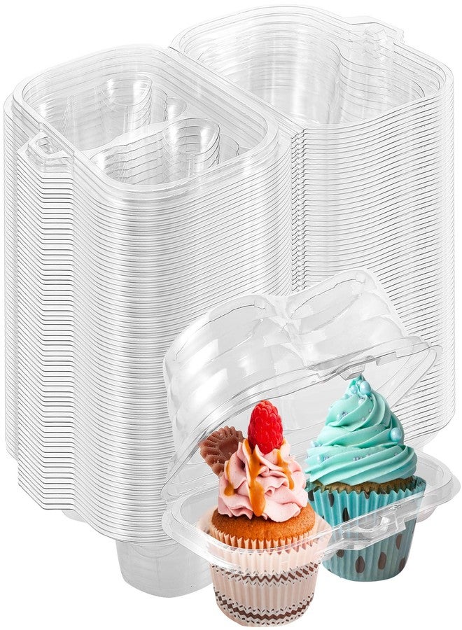 Vyndicca 50Pcs Cupcake Containers Disposable,2 Cavity Cupcake Boxes,Clear Cupcake Holder,Stackable Deep Dome Cupcake Carrier with Lid for Cupcakes Muffins Pies,BPA-Free - Image 1