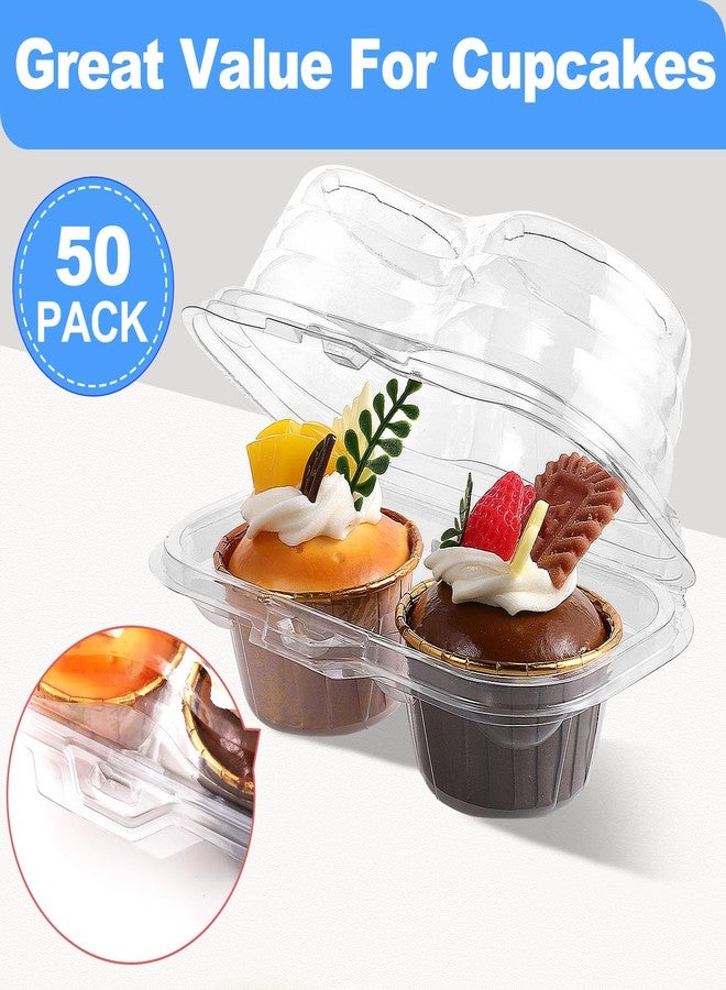 Vyndicca 50Pcs Cupcake Containers Disposable,2 Cavity Cupcake Boxes,Clear Cupcake Holder,Stackable Deep Dome Cupcake Carrier with Lid for Cupcakes Muffins Pies,BPA-Free - Image 3