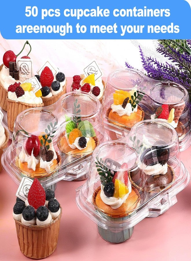Vyndicca 50Pcs Cupcake Containers Disposable,2 Cavity Cupcake Boxes,Clear Cupcake Holder,Stackable Deep Dome Cupcake Carrier with Lid for Cupcakes Muffins Pies,BPA-Free - Image 4