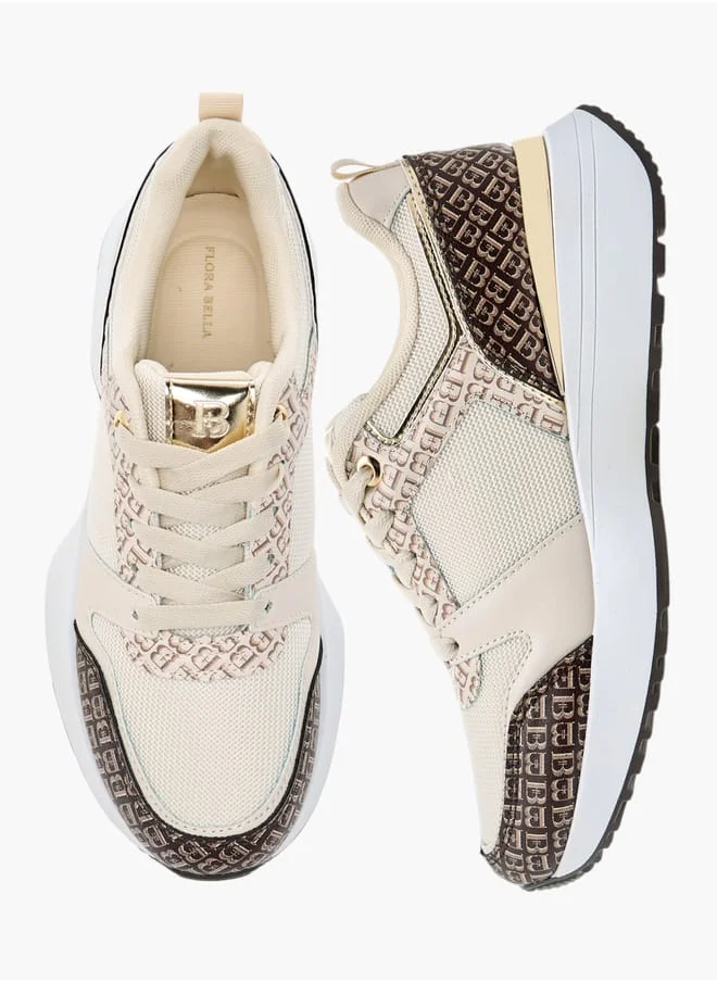 Flora Bella By Shoexpress Women Monogram Print Sneakers with Lace-Up Closure