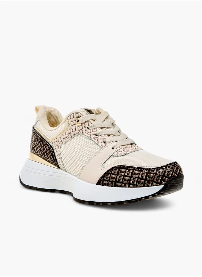 Flora Bella By Shoexpress Women Monogram Print Sneakers with Lace-Up Closure