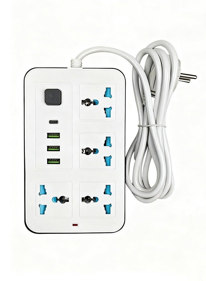 8-in-1 Power Extension Cord 5m, Universal Power Strip with 4 Sockets, 3 USB & Type-C Ports, Desktop & Wall-Mount Design USB Charging Station for Home, Office, Travel - Image 1
