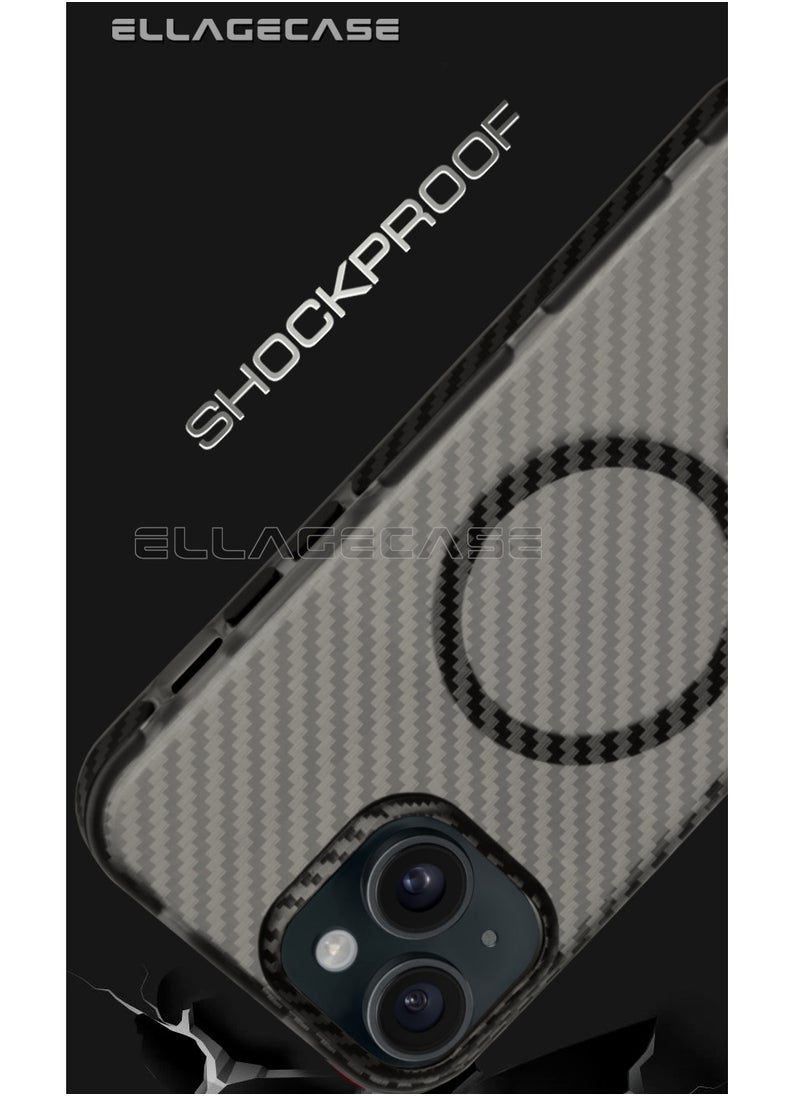 ELLAGECASE - Carbon Case for iPhone 14 Plus, Plastic-coated Carbon, Solid Camera Protection, Shockproof, Enhanced Protection, Compatible with Magsafe and Wireless Charging - Image 1