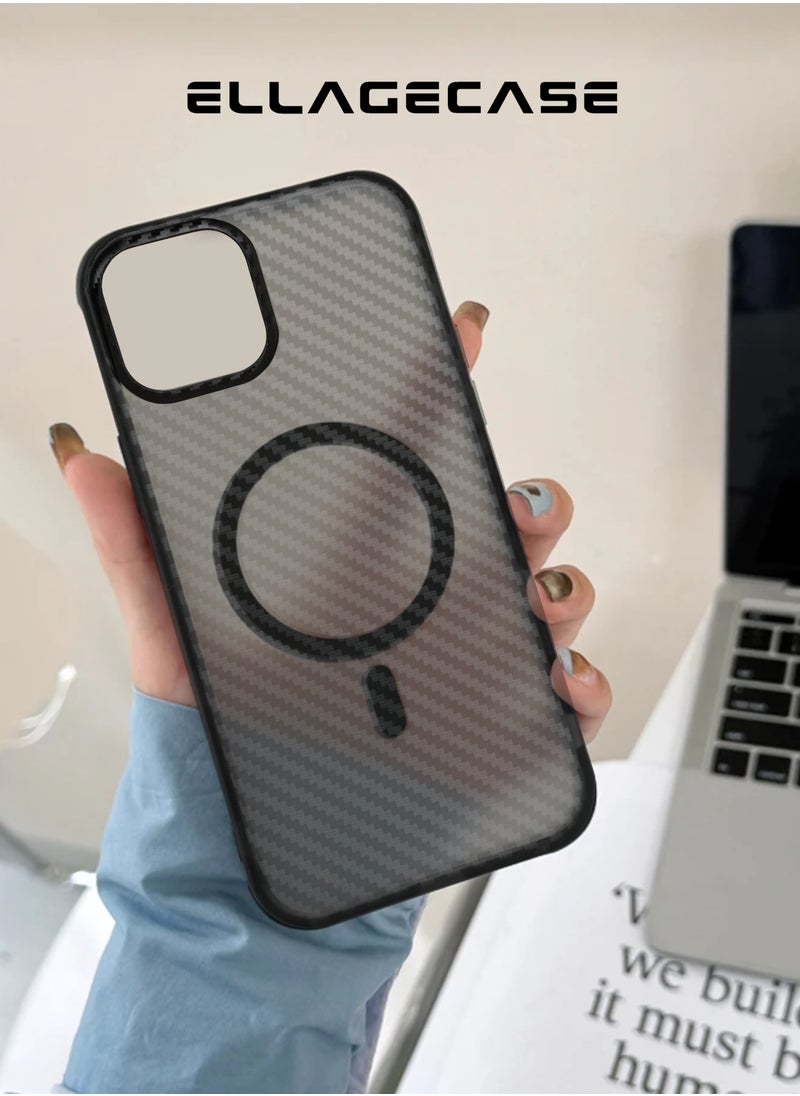 ELLAGECASE - Carbon Case for iPhone 14 Plus, Plastic-coated Carbon, Solid Camera Protection, Shockproof, Enhanced Protection, Compatible with Magsafe and Wireless Charging - Image 1