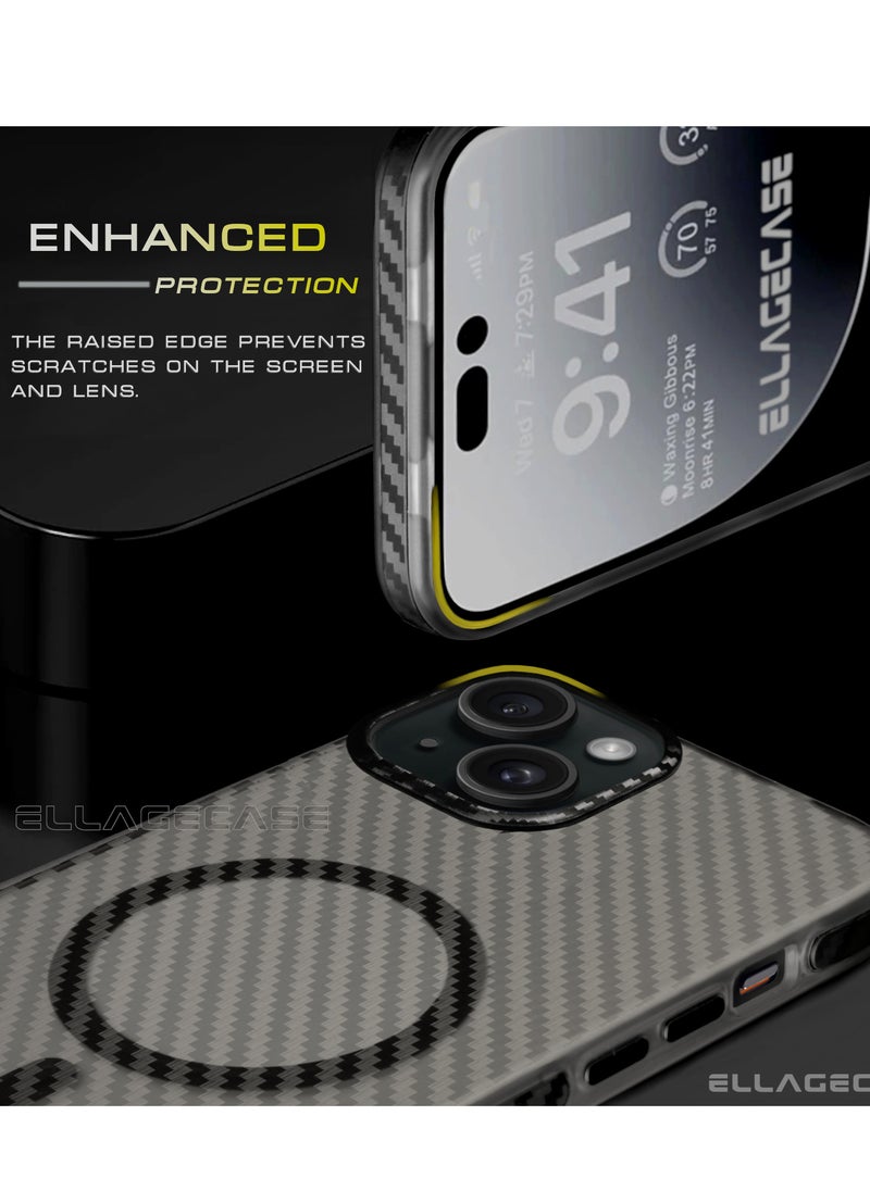 ELLAGECASE - Carbon Case for iPhone 14 Plus, Plastic-coated Carbon, Solid Camera Protection, Shockproof, Enhanced Protection, Compatible with Magsafe and Wireless Charging - Image 1