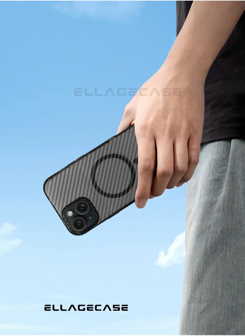 ELLAGECASE - Carbon Case for iPhone 14 Plus, Plastic-coated Carbon, Solid Camera Protection, Shockproof, Enhanced Protection, Compatible with Magsafe and Wireless Charging - Image 1