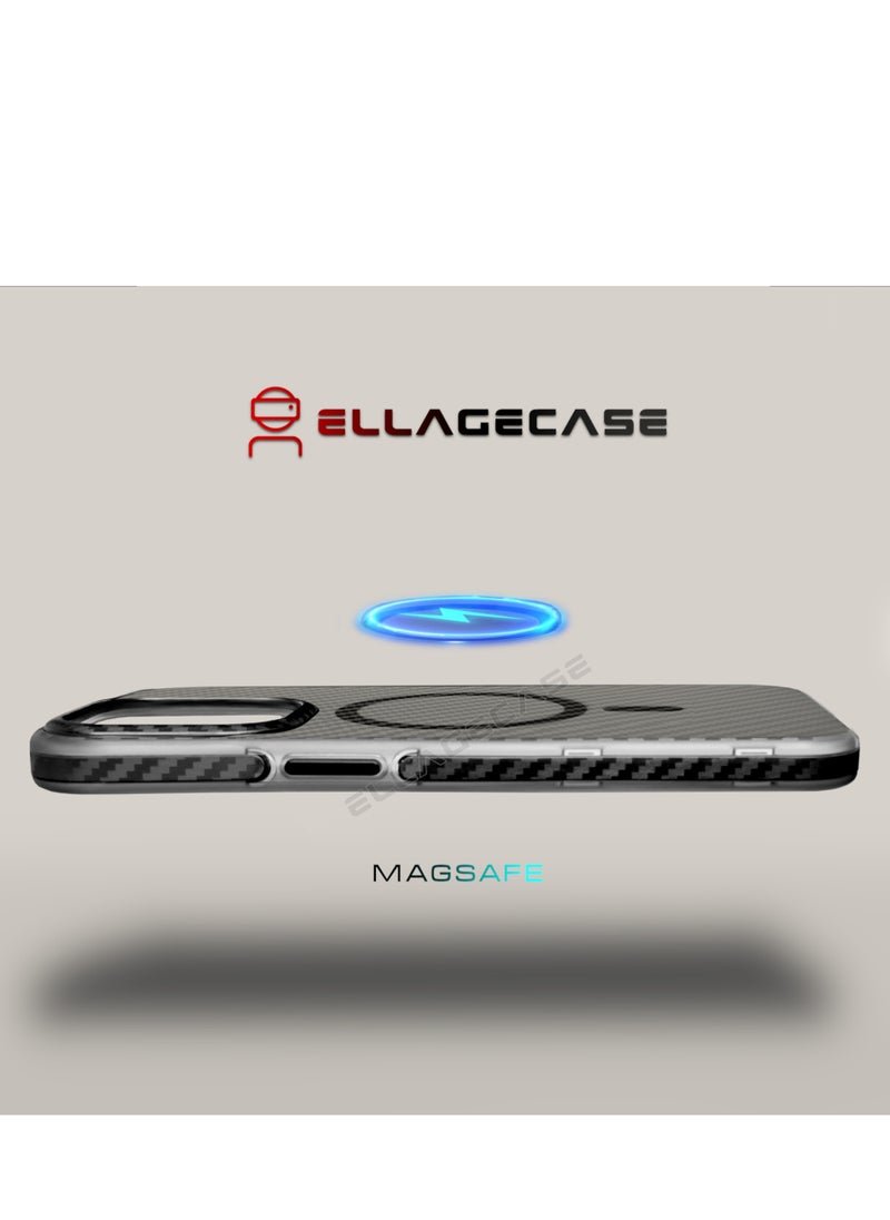 ELLAGECASE - Carbon Case for iPhone 14 Plus, Plastic-coated Carbon, Solid Camera Protection, Shockproof, Enhanced Protection, Compatible with Magsafe and Wireless Charging - Image 1