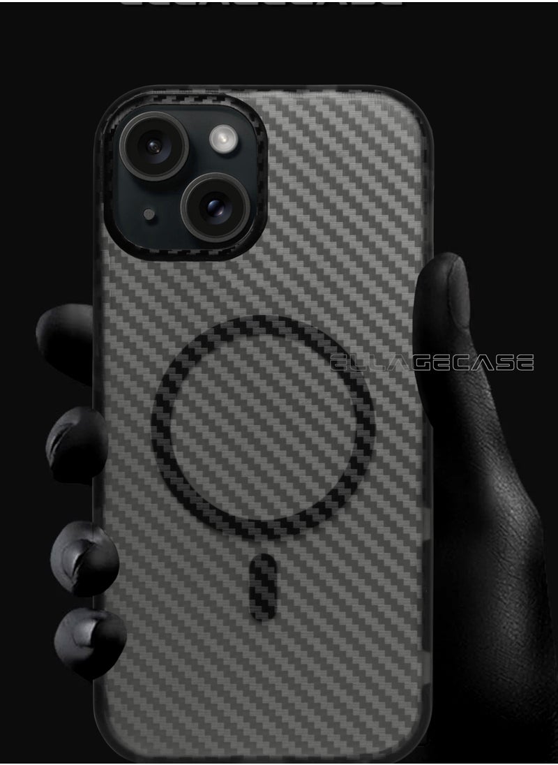 ELLAGECASE - Carbon Case for iPhone 14 Plus, Plastic-coated Carbon, Solid Camera Protection, Shockproof, Enhanced Protection, Compatible with Magsafe and Wireless Charging - Image 1