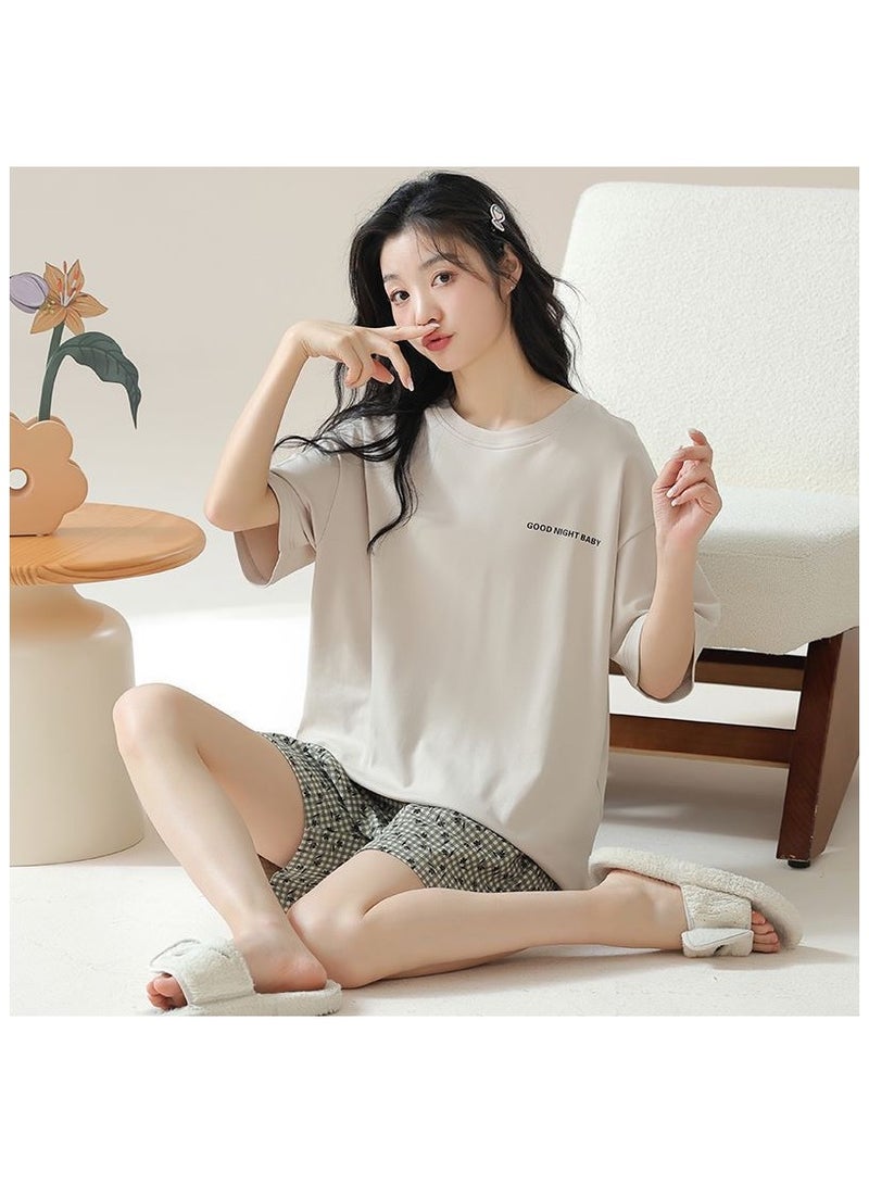 Fashionable Women's Summer Thin Casual Cute Style Short Sleeved Shorts Pants Home Clothing Set  - Image 1