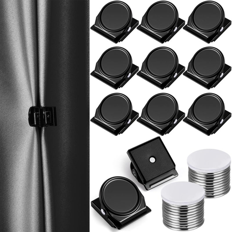 Yaocom 10 Pcs Curtain Magnets Closure Clips, Plus Size Magnetic Curtain Clips Metal Magnets for Indoor Outdoor Curtains Prevent Light Leaking for Patio, Mosquito, Cabana, Gazebo (Black) - Image 1