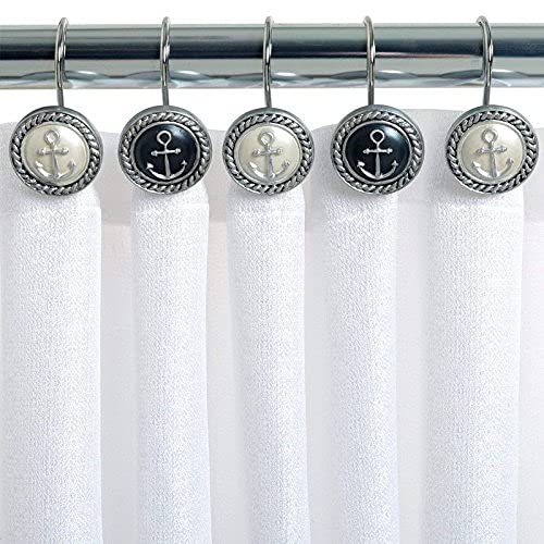 Gracelife 12Pcs Nautical Anchor Shower Curtain Hooks Ocean Decor Sailor Sea Directions Antiqued Theme Shower Curtain Hooks Hangers Black & White Mixed - Image 5