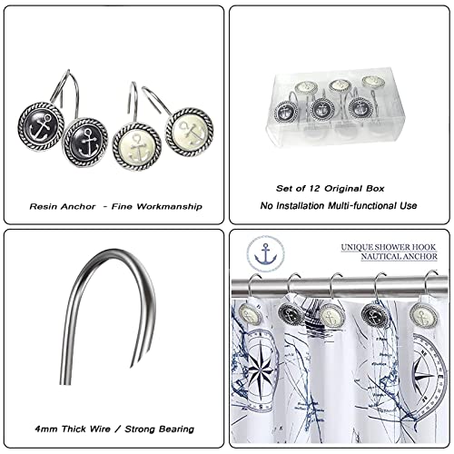 Gracelife 12Pcs Nautical Anchor Shower Curtain Hooks Ocean Decor Sailor Sea Directions Antiqued Theme Shower Curtain Hooks Hangers Black & White Mixed - Image 3