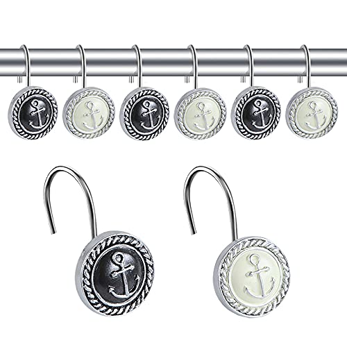 Gracelife 12Pcs Nautical Anchor Shower Curtain Hooks Ocean Decor Sailor Sea Directions Antiqued Theme Shower Curtain Hooks Hangers Black & White Mixed - Image 2
