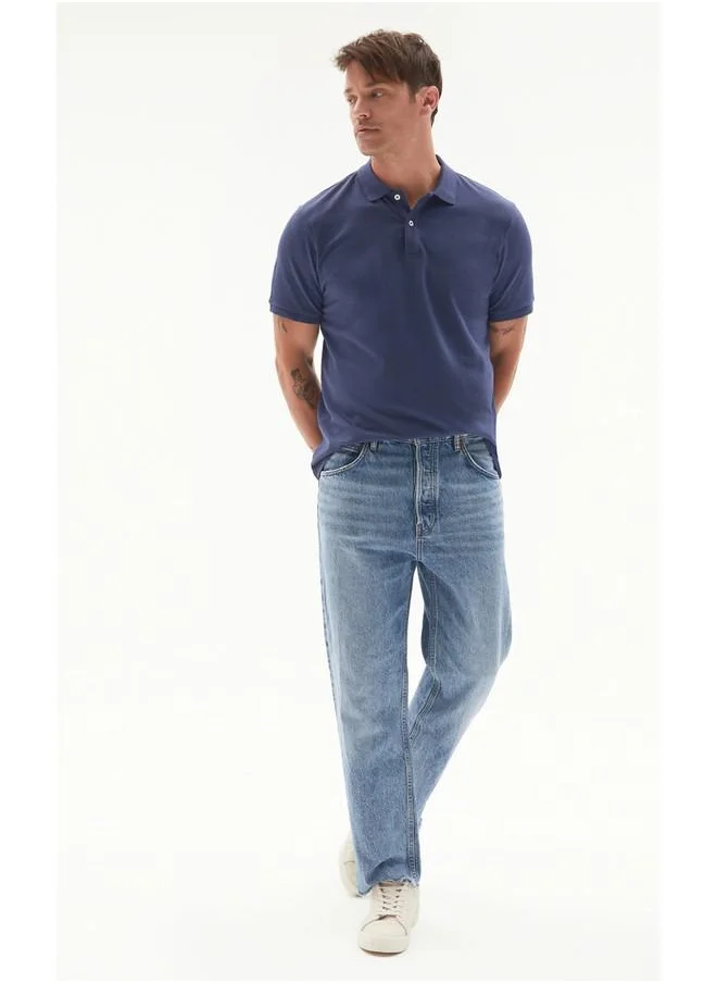 جون June Men 100% Cotton Basic Relaxed Fit Polo Neck Tshirt Indigo