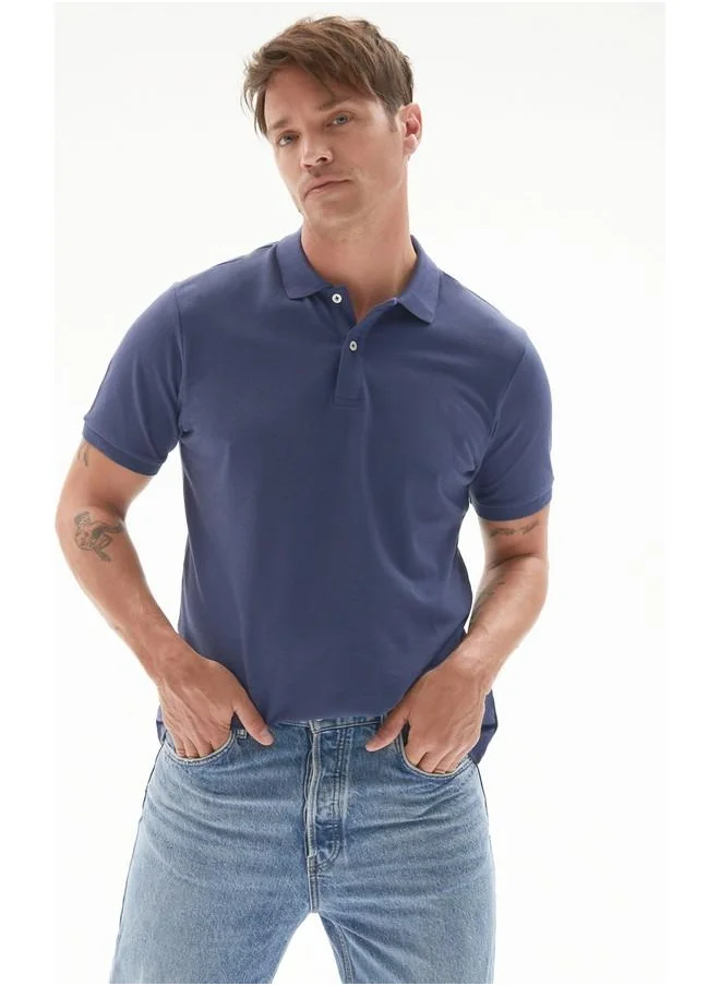 جون June Men 100% Cotton Basic Relaxed Fit Polo Neck Tshirt Indigo