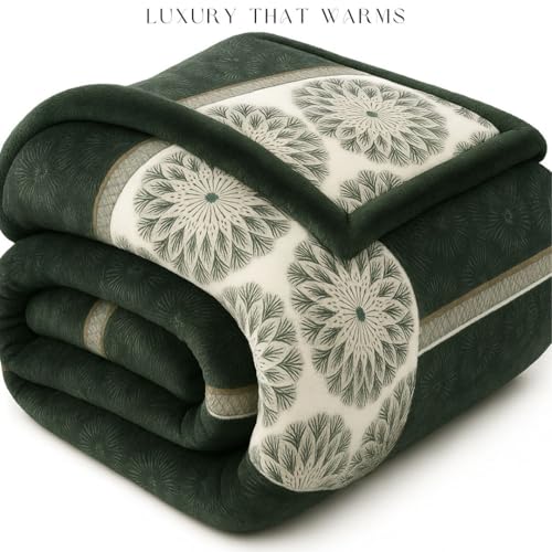 VAS COLLECTIONS 3 Layered Winter Quilt/Rajai 600 GSM | Heavy Thick & Fluffy Comforter for Double Bed | Ultra Warm Blanket for Extreme Cold | Quilted Floral Green & White (3 Kg) - Image 4