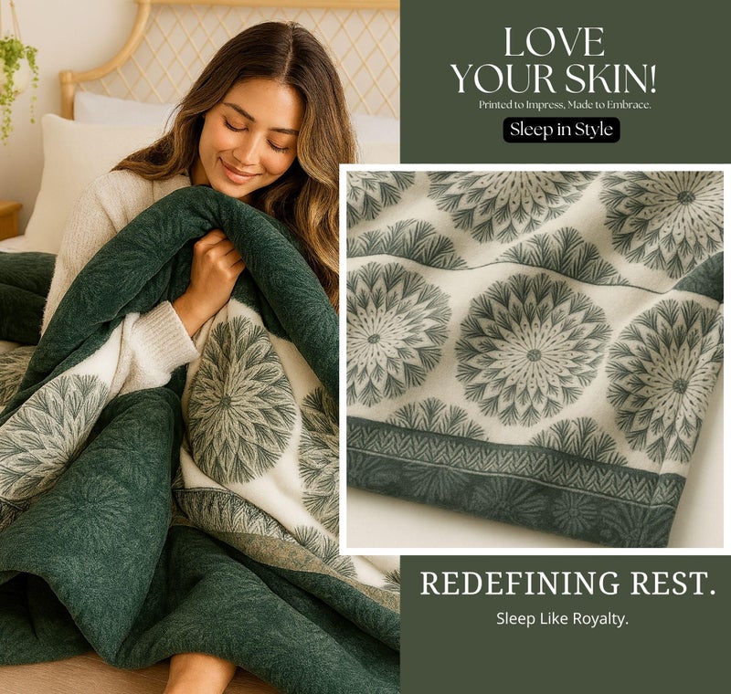 VAS COLLECTIONS 3 Layered Winter Quilt/Rajai 600 GSM | Heavy Thick & Fluffy Comforter for Double Bed | Ultra Warm Blanket for Extreme Cold | Quilted Floral Green & White (3 Kg) - Image 3