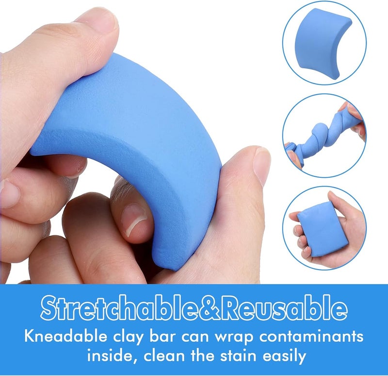 Huiguli طين تنظيف السيارات من نوع كلاي بار، 3 قطع 100 جرام درجة خفيفة، طين سحري للسيارات بقدرة غسيل وامتصاص، لتنظيف الزجاج والمركبات، مع م��شفة واحدة (أزرق) - Image 3