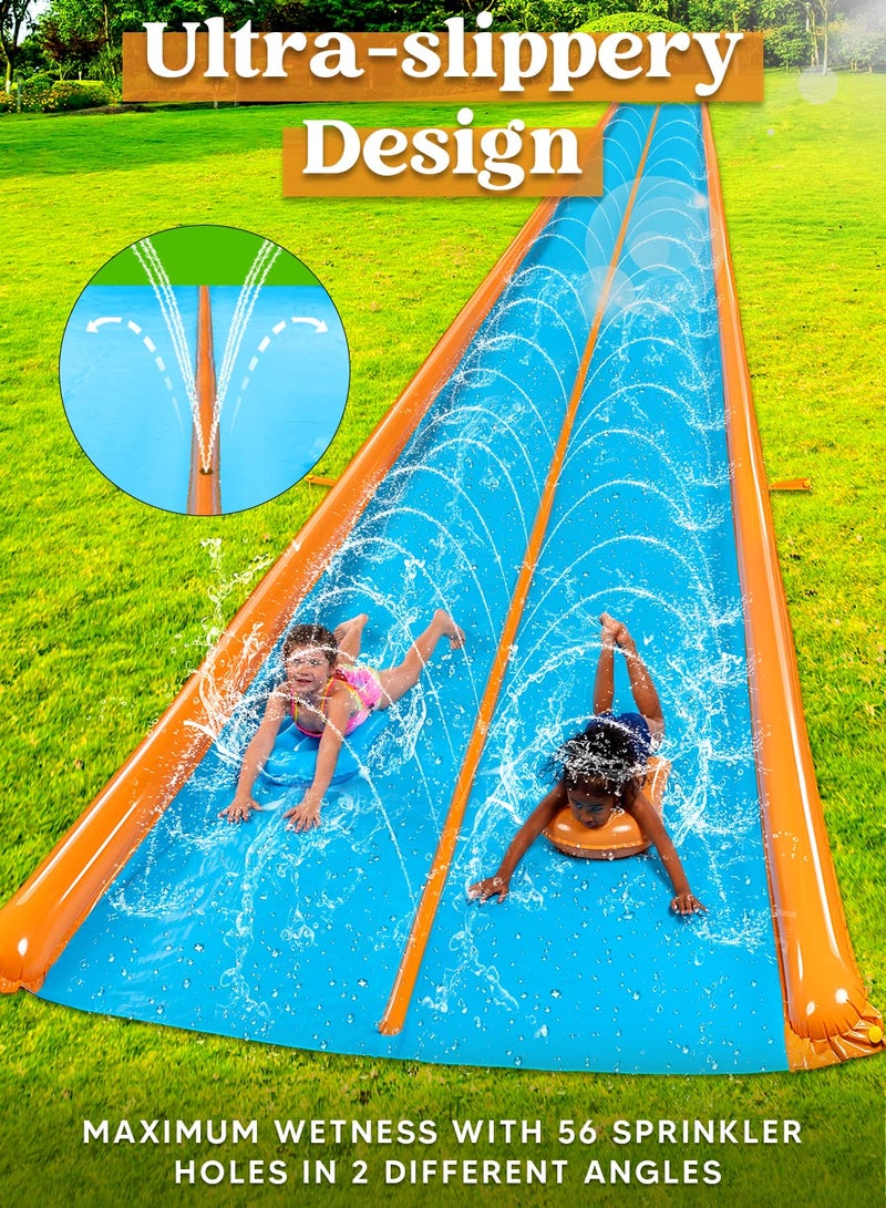 Sloosh Double Lane Water Slide,25ft x 6ft Heavy Duty Lawn Water Slip and Slide with Sprinkler and 2 Inflatable Boards for Adult Kids Party Summer Yard Outdoor Play Activities - Image 5