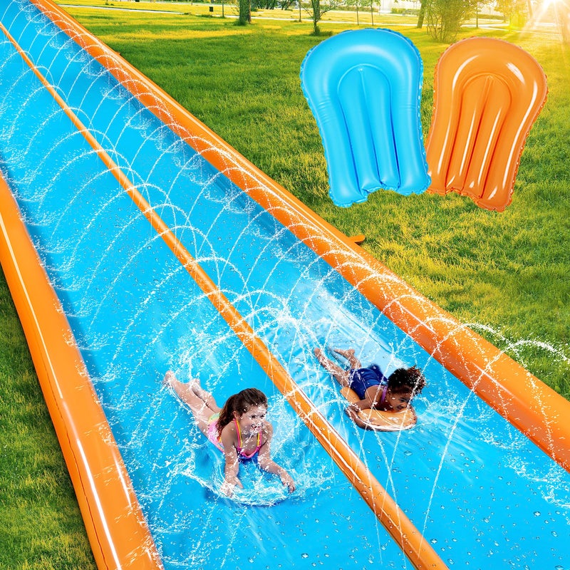 Sloosh Double Lane Water Slide,25ft x 6ft Heavy Duty Lawn Water Slip and Slide with Sprinkler and 2 Inflatable Boards for Adult Kids Party Summer Yard Outdoor Play Activities - Image 1