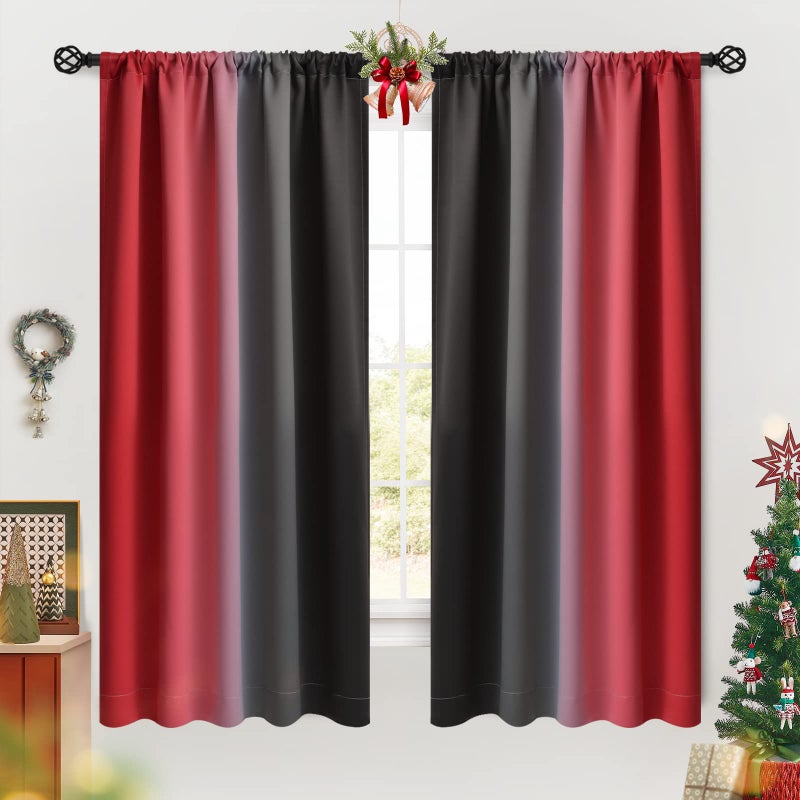 COSVIYA Ombre Room Darkening Red and Black Curtains 63 inches Length for Kids Bedroom  Light Blocking 2 Tone Reversible Rod Pocket Gradient Window Drapes for Living Room 2 Panels  52 inches Wide - Image 1