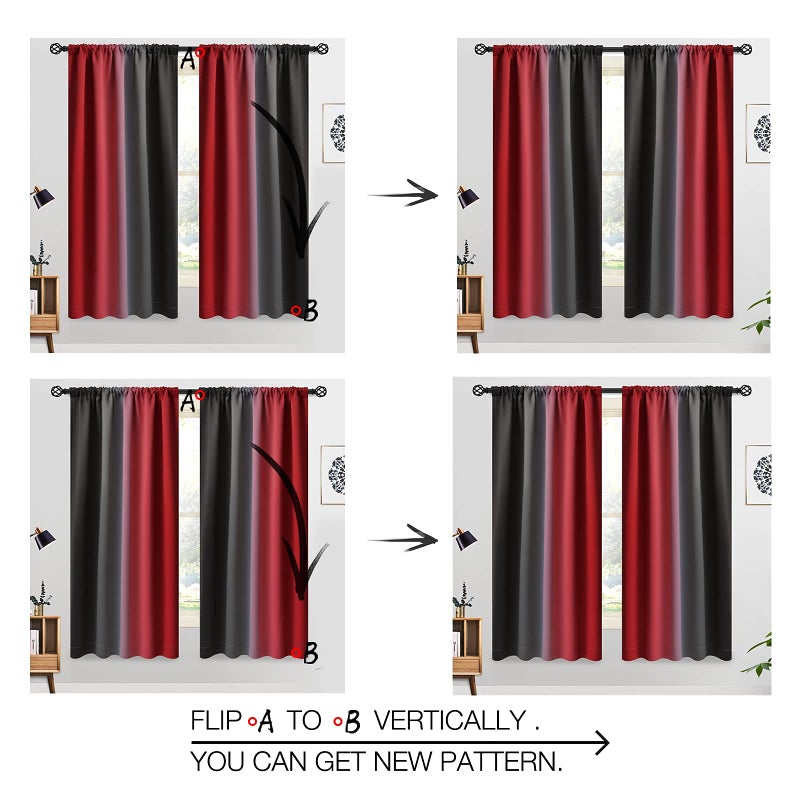 COSVIYA Ombre Room Darkening Red and Black Curtains 63 inches Length for Kids Bedroom  Light Blocking 2 Tone Reversible Rod Pocket Gradient Window Drapes for Living Room 2 Panels  52 inches Wide - Image 3