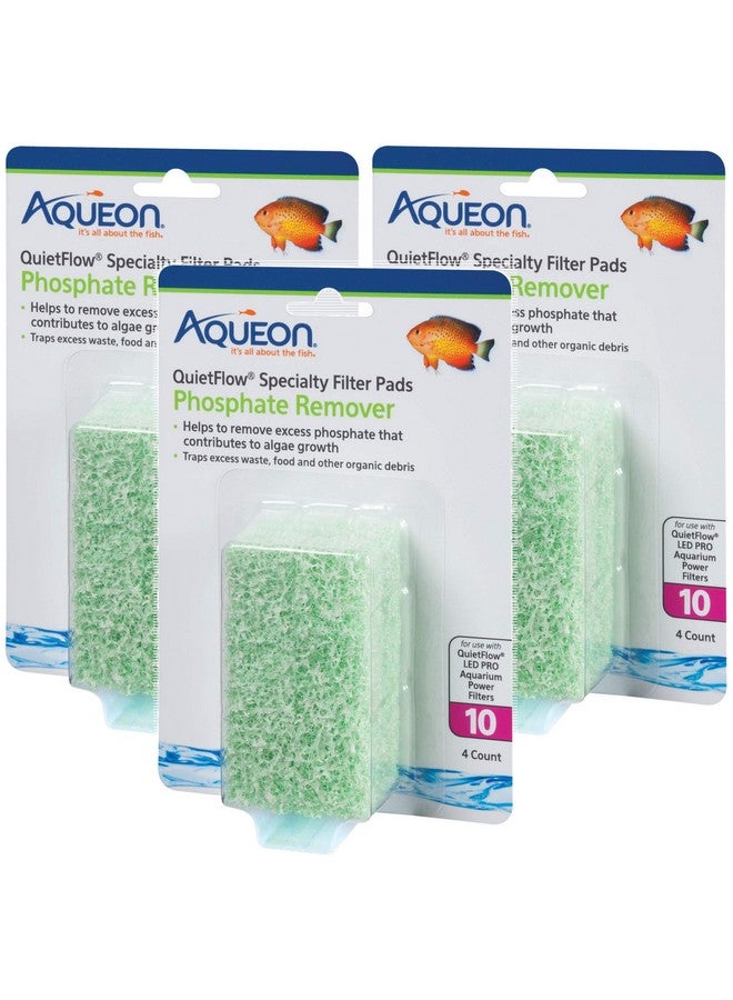 (3 Pack) Aqueon Quietflow Phosphate Remover Specialty Filter Pads, Size 10, 4 Pads Per Pack