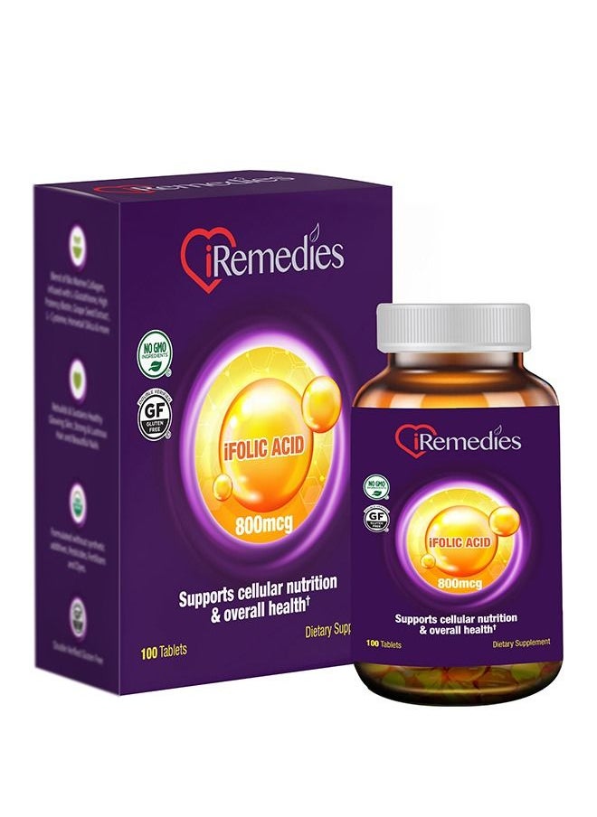 iRemedies iRemedies iFolic Acid – Essential Vitamin for Prenatal Health, Cell Growth, and Heart Support – 800mcg – 100 Tablets 