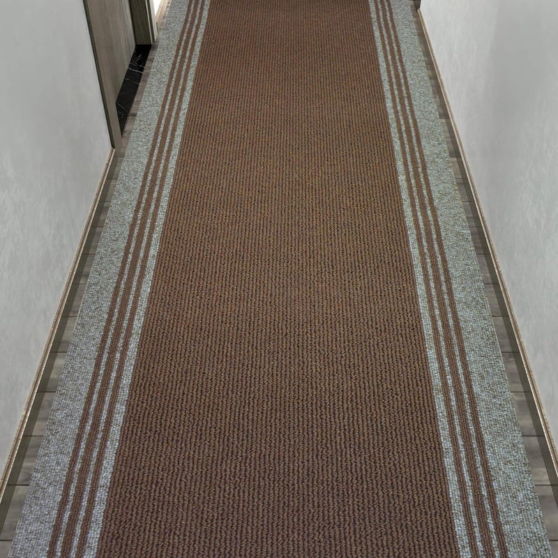 RugStylesOnline Custom Size Runner Rug Solid Border Berber Style IndoorOutdoor Slip Resistant Rubber Backing 26 31 or 36 inches Width Options with Customize Length by Feet Rug Runners Brown 31 in x 3 ft - Image 1