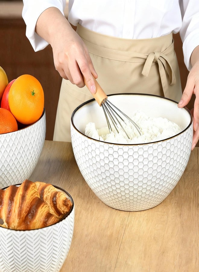 Ollieroo Ceramic Mixing Bowls, Set of 4 Embossed Nesting Bowls, Large Stoneware prepping bowls for Cooking, Baking, Salad, Sourdough, 0.92/2.06/2.64/4.07 QT, Microwave and Dishwasher Safe, White - Image 2