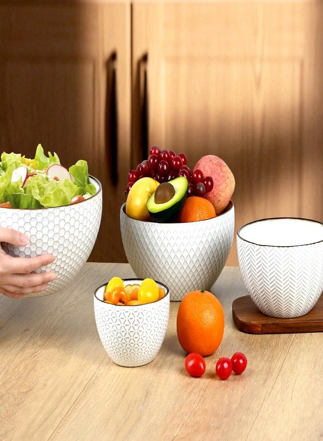 Ollieroo Ceramic Mixing Bowls, Set of 4 Embossed Nesting Bowls, Large Stoneware prepping bowls for Cooking, Baking, Salad, Sourdough, 0.92/2.06/2.64/4.07 QT, Microwave and Dishwasher Safe, White - Image 4