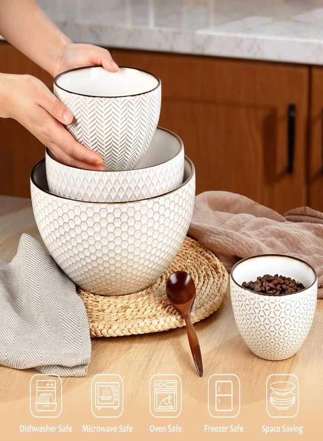Ollieroo Ceramic Mixing Bowls, Set of 4 Embossed Nesting Bowls, Large Stoneware prepping bowls for Cooking, Baking, Salad, Sourdough, 0.92/2.06/2.64/4.07 QT, Microwave and Dishwasher Safe, White - Image 5