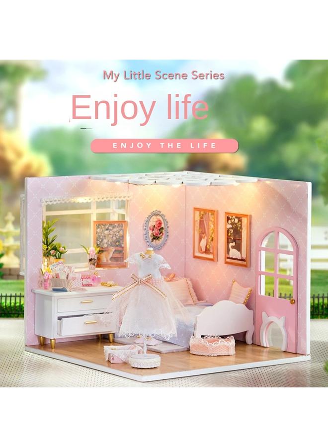 الأزرق جي دبليو مقصورة خشبية مجمعة يدويًا ، مشهد صغير ، مقهى صغير ، نموذج متجر الآيس كريم ، فتاة صديقة - Image 1