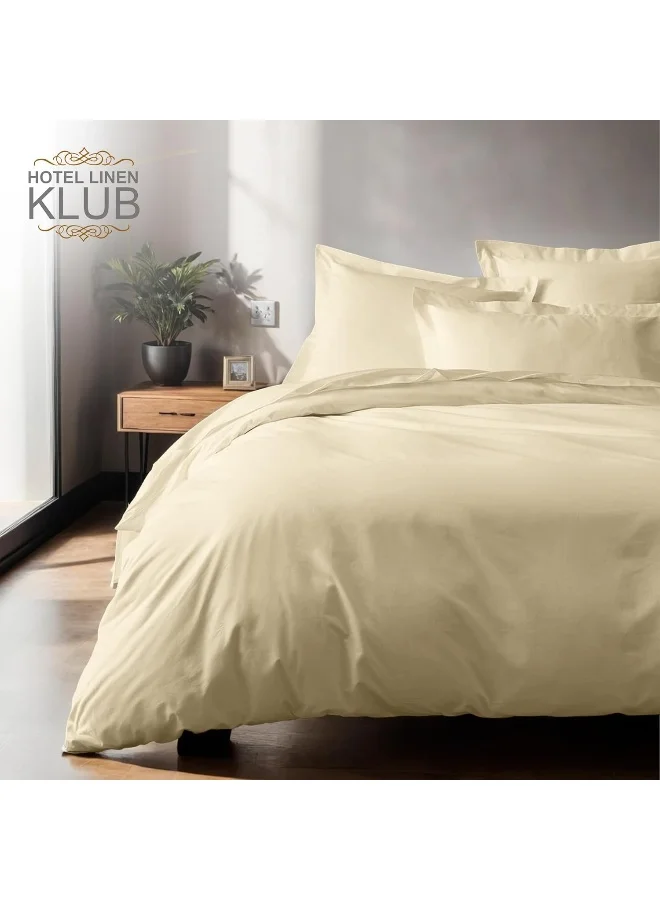 Hotel Linen Klub Hotel Linen Klub Single Duvet Cover 2PC Set - 350TC 100% Long Staple Cotton Sateen -Luxury Quality, Easy Button Closure, Size: 140x200cm + 1PC Pillow Sham 50 x 75+ 5cm, Beige