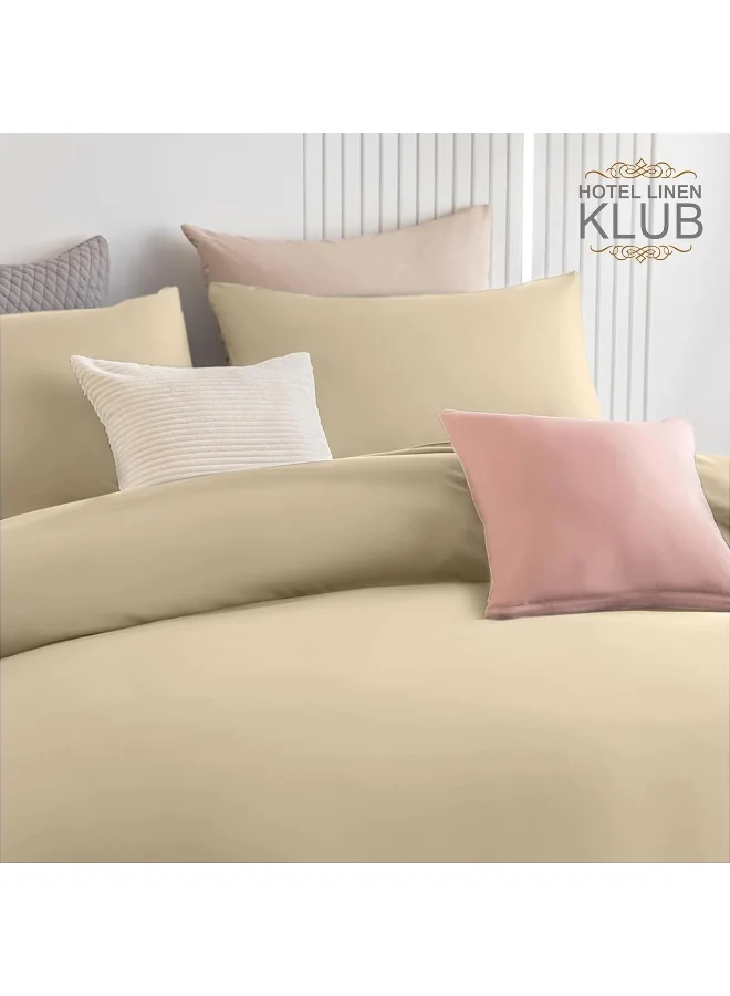 Hotel Linen Klub Hotel Linen Klub Single Duvet Cover 2PC Set - 350TC 100% Long Staple Cotton Sateen -Luxury Quality, Easy Button Closure, Size: 140x200cm + 1PC Pillow Sham 50 x 75+ 5cm, Beige