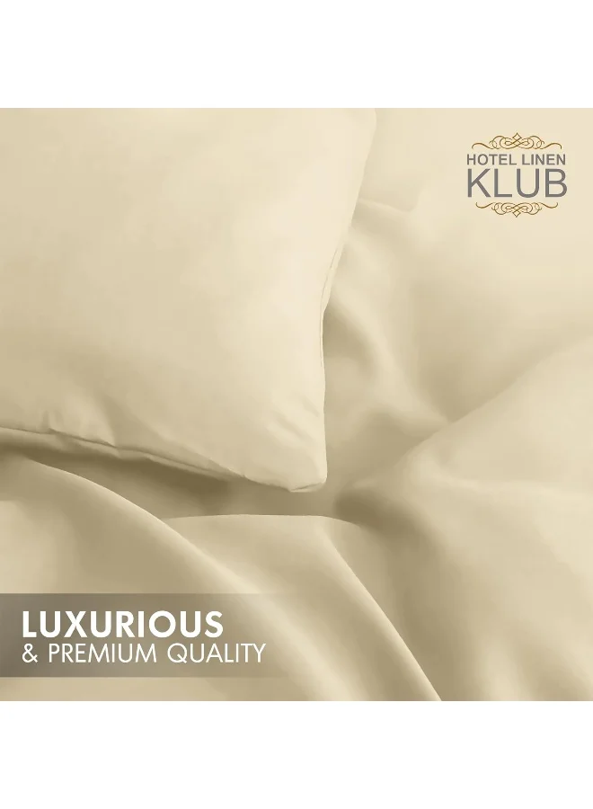 Hotel Linen Klub Hotel Linen Klub Single Duvet Cover 2PC Set - 350TC 100% Long Staple Cotton Sateen -Luxury Quality, Easy Button Closure, Size: 140x200cm + 1PC Pillow Sham 50 x 75+ 5cm, Beige