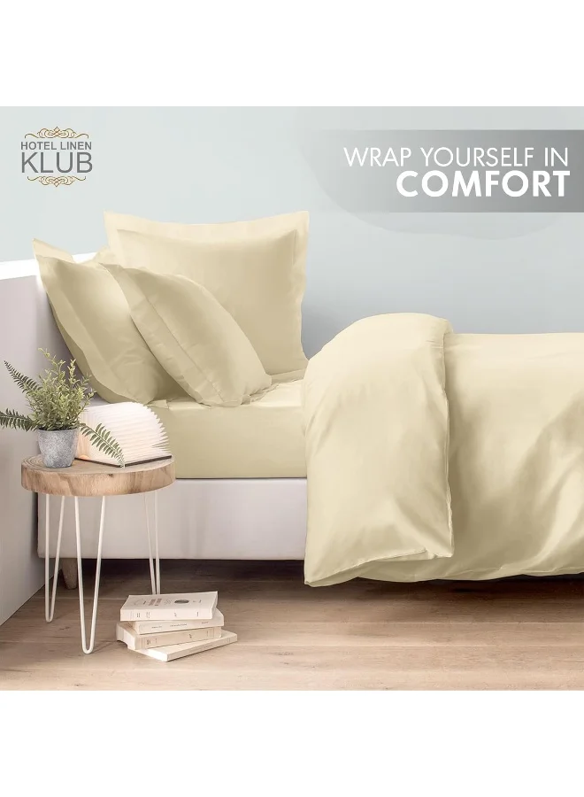 Hotel Linen Klub Hotel Linen Klub Single Duvet Cover 2PC Set - 350TC 100% Long Staple Cotton Sateen -Luxury Quality, Easy Button Closure, Size: 140x200cm + 1PC Pillow Sham 50 x 75+ 5cm, Beige