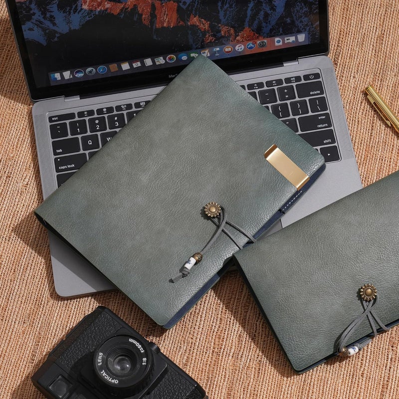 WONDERPOOL Leather Diary Notebook Ring Binder - Refillable Folder Writing Paper Spiral Business Notepads Vintage Cover for Office Plan Travel Organiser (A-Green, A5) - Image 2