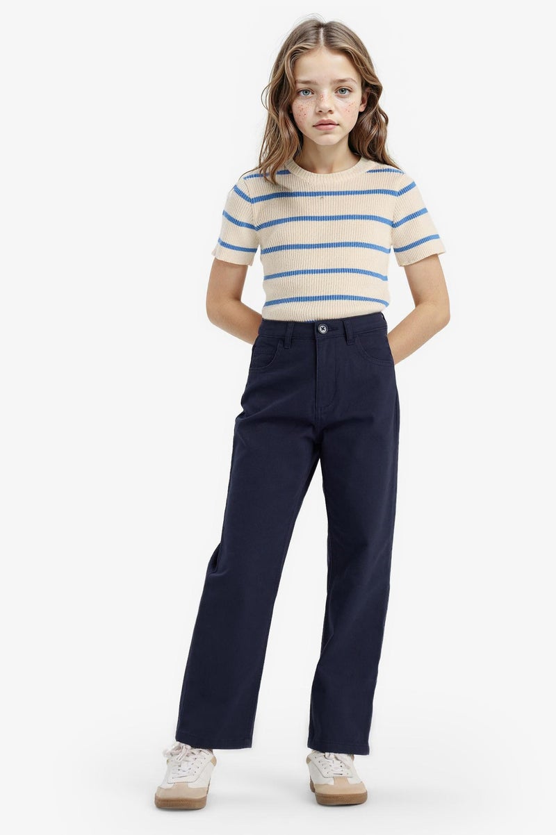 DeFacto Blue Girl Girl Straight Fit Loose Fit Cotton Trousers Casual - Image 2