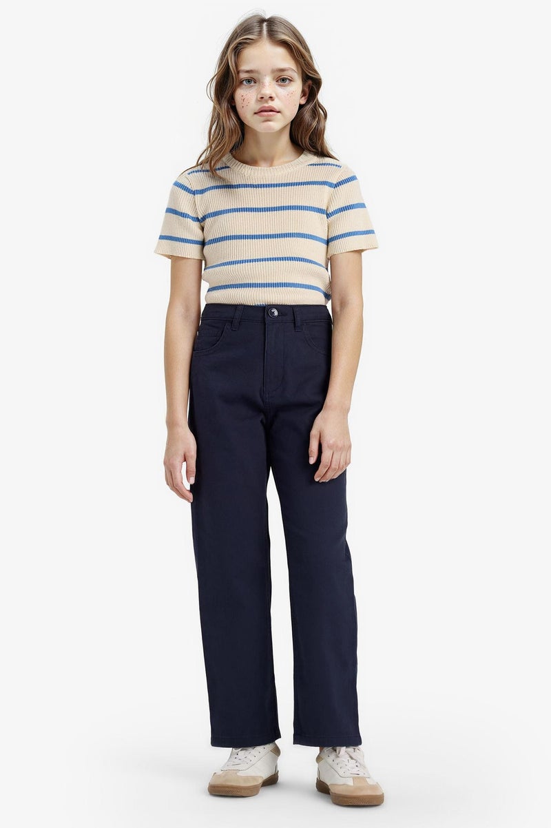 DeFacto Blue Girl Girl Straight Fit Loose Fit Cotton Trousers Casual - Image 3