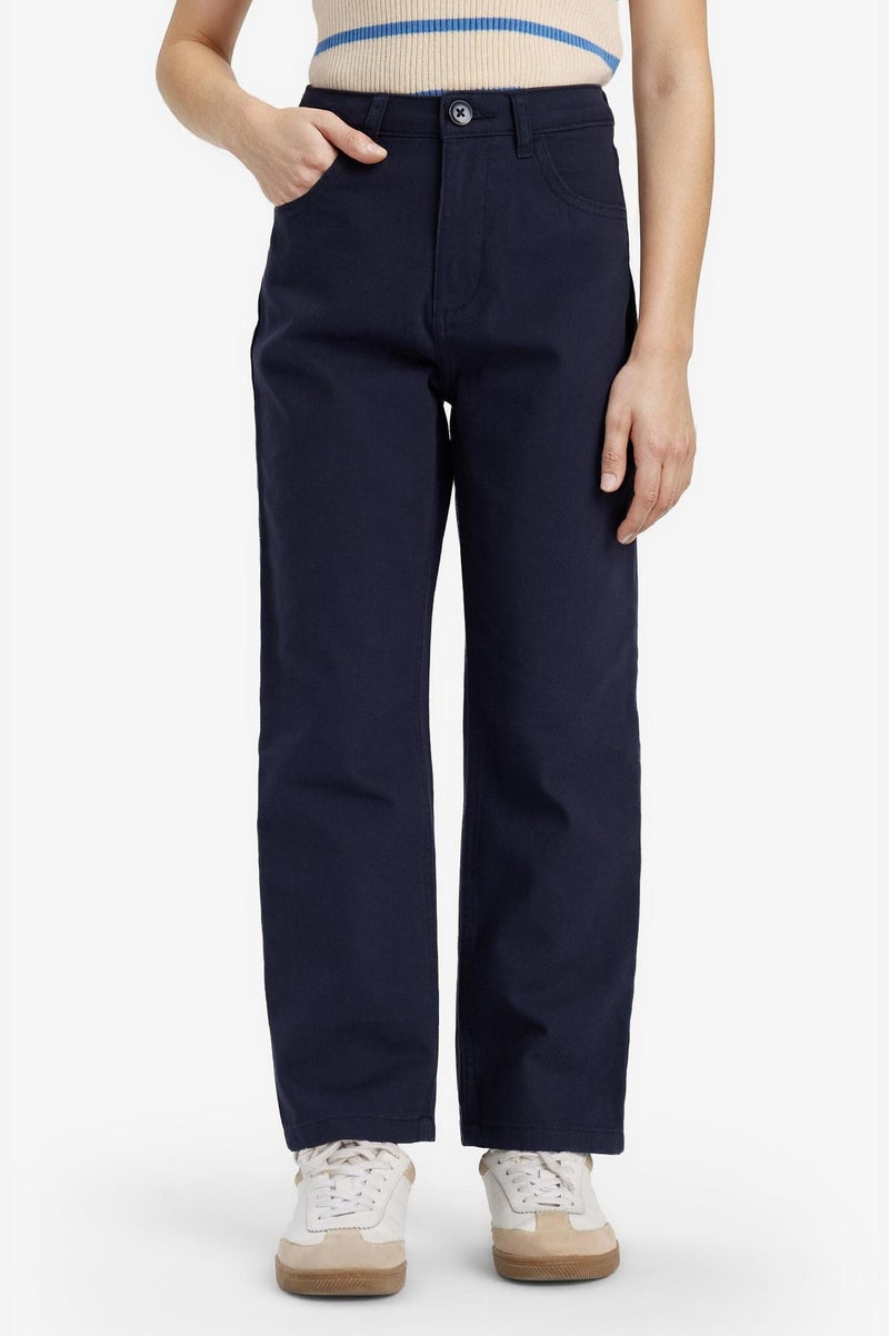 DeFacto Blue Girl Girl Straight Fit Loose Fit Cotton Trousers Casual - Image 4