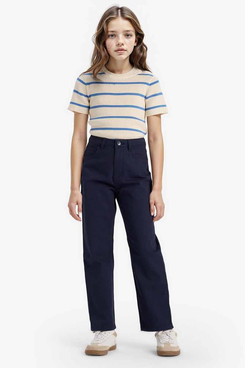 DeFacto Blue Girl Girl Straight Fit Loose Fit Cotton Trousers Casual - Image 1